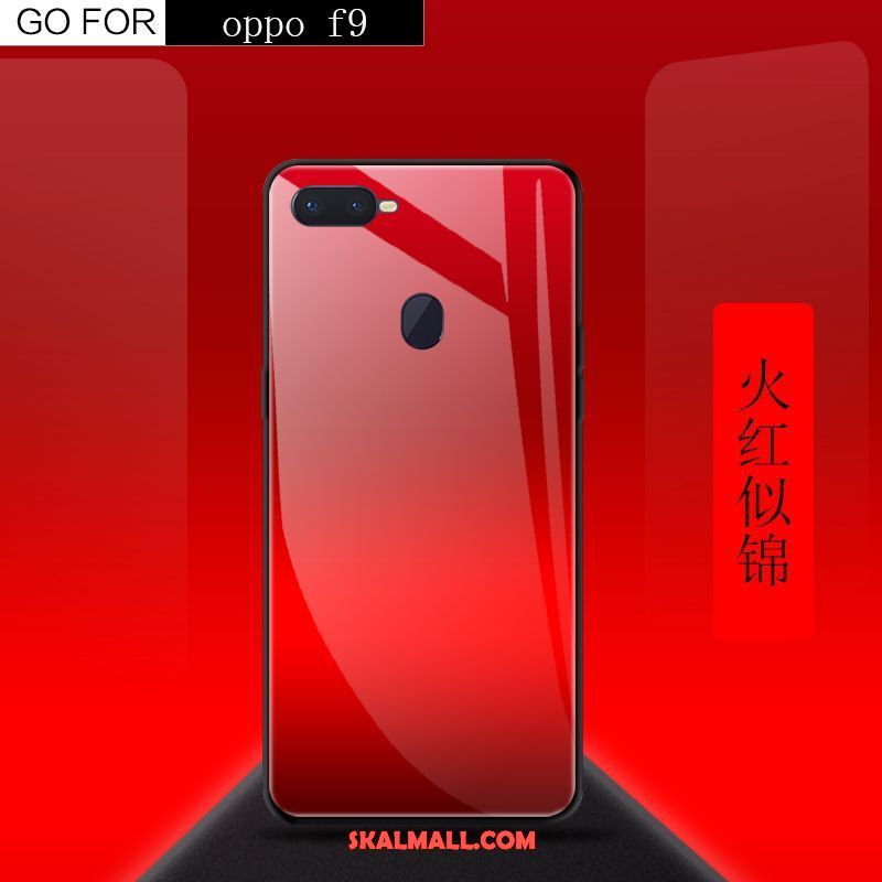 Oppo F9 Skal Kreativa Röd Härdat Glas Mobil Telefon Fallskydd Fodral Köpa