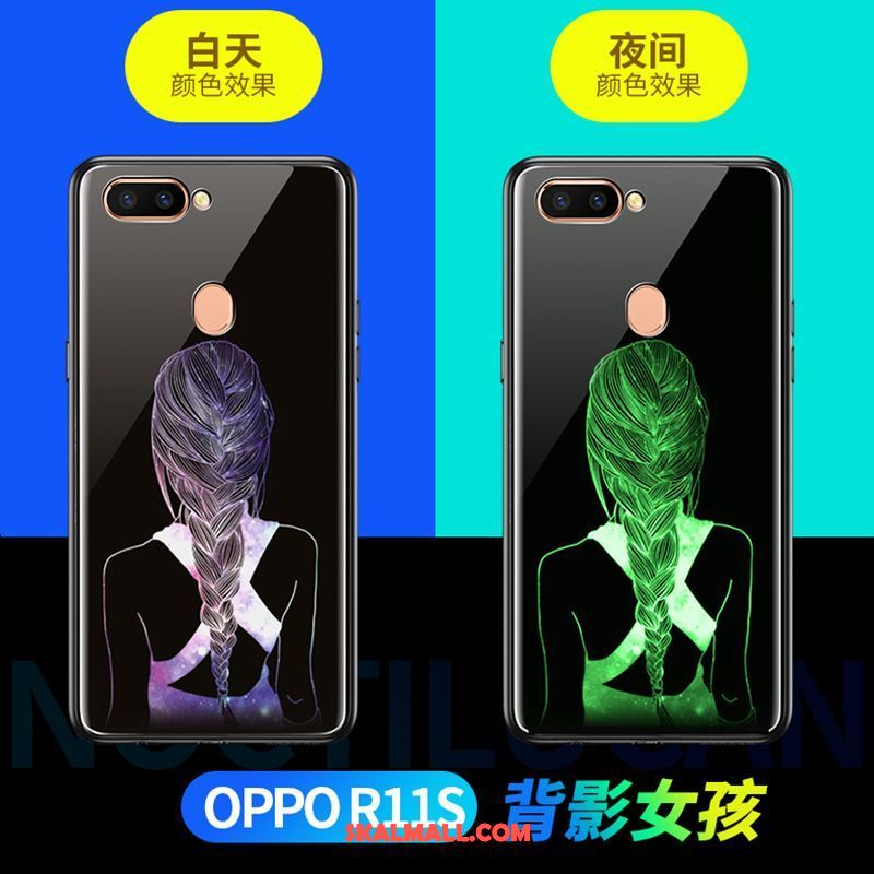 Oppo R11s Skal Glas Svart Mobil Telefon Lysande Fallskydd På Rea