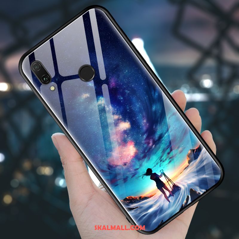 Redmi Note 7 Skal Röd Personlighet Glas Blå Fallskydd Fodral Rea