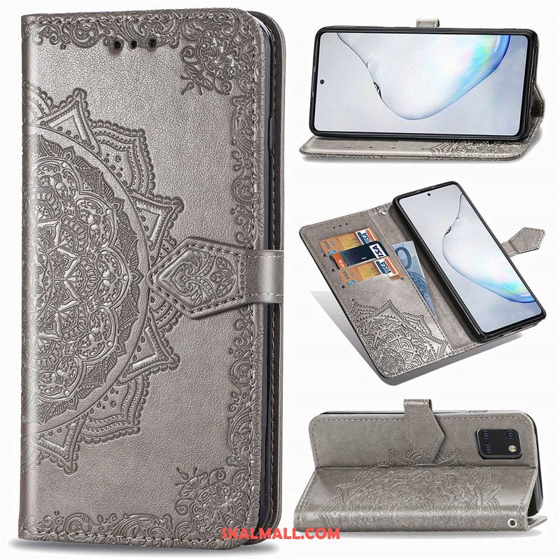 Samsung Galaxy Note 10 Lite Skal Solid Färg Lättnad Grön Läderfodral Embossing Fodral Billiga