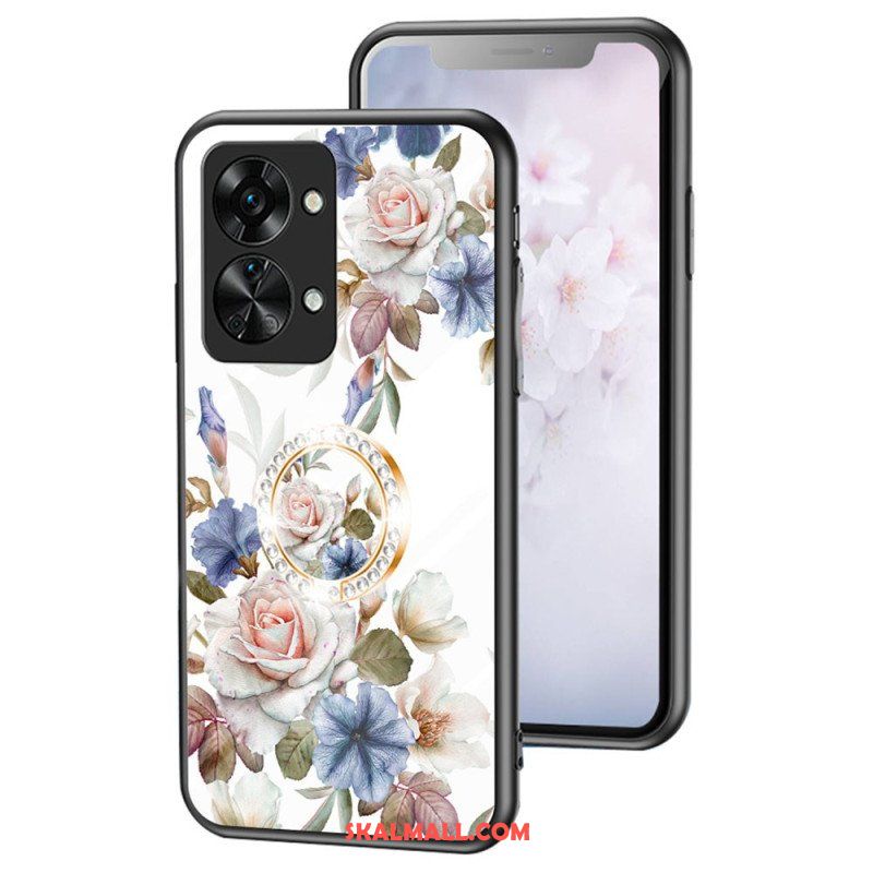 Skal OnePlus Nord 2T 5G Härdat Glas Blommor Ring Diamanter