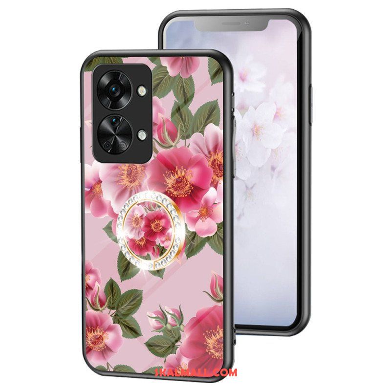 Skal OnePlus Nord 2T 5G Härdat Glas Blommor Ring Diamanter