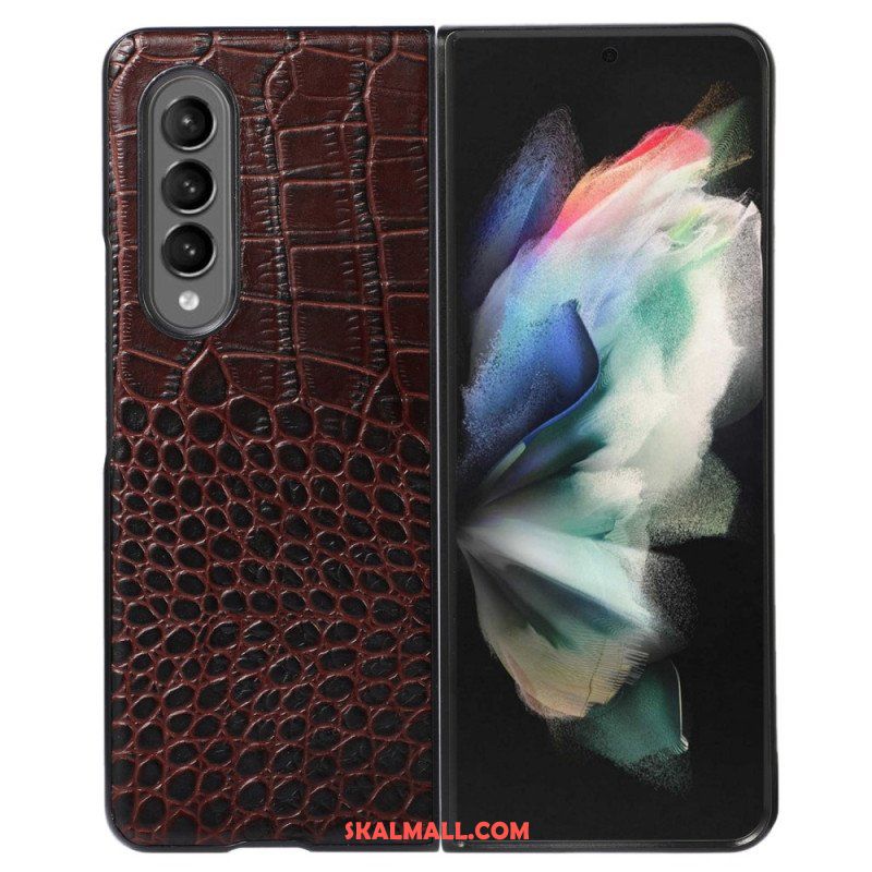 Skal Samsung Galaxy Z Fold 4 Trendigt Äkta Läder Med Krokodileffekt