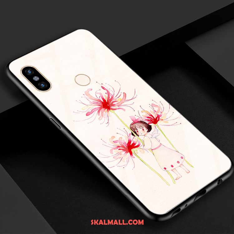 Xiaomi Mi Max 3 Skal Glas Skydd Spegel Svart Blommor Till Salu