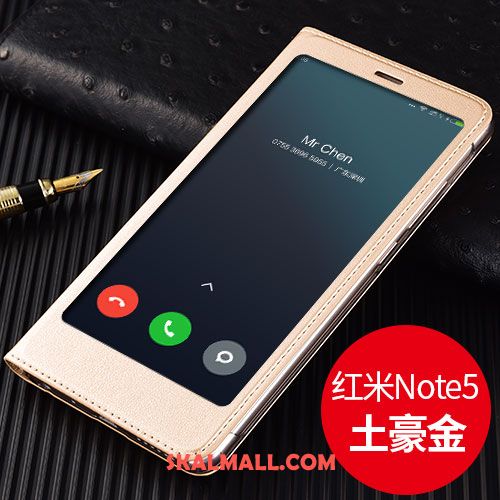 Xiaomi Redmi Note 5 Skal Röd Fallskydd Läderfodral Guld Clamshell Fodral Billiga