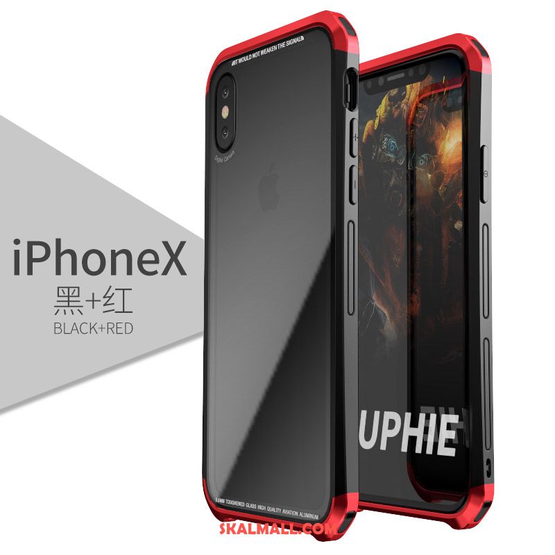 iPhone X Skal Purpur Metall Härdat Glas Frame Skydd Billigt