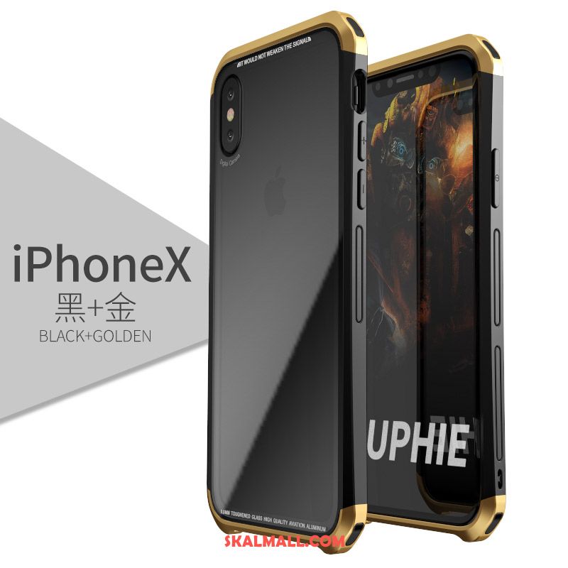 iPhone X Skal Purpur Metall Härdat Glas Frame Skydd Billigt