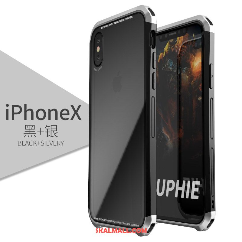 iPhone X Skal Purpur Metall Härdat Glas Frame Skydd Billigt