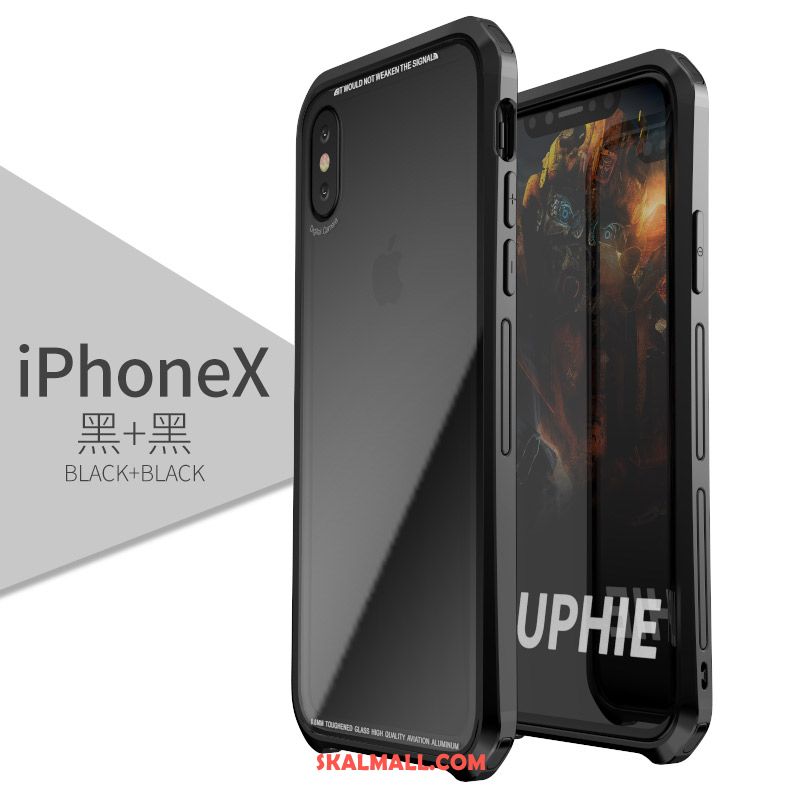 iPhone X Skal Purpur Metall Härdat Glas Frame Skydd Billigt