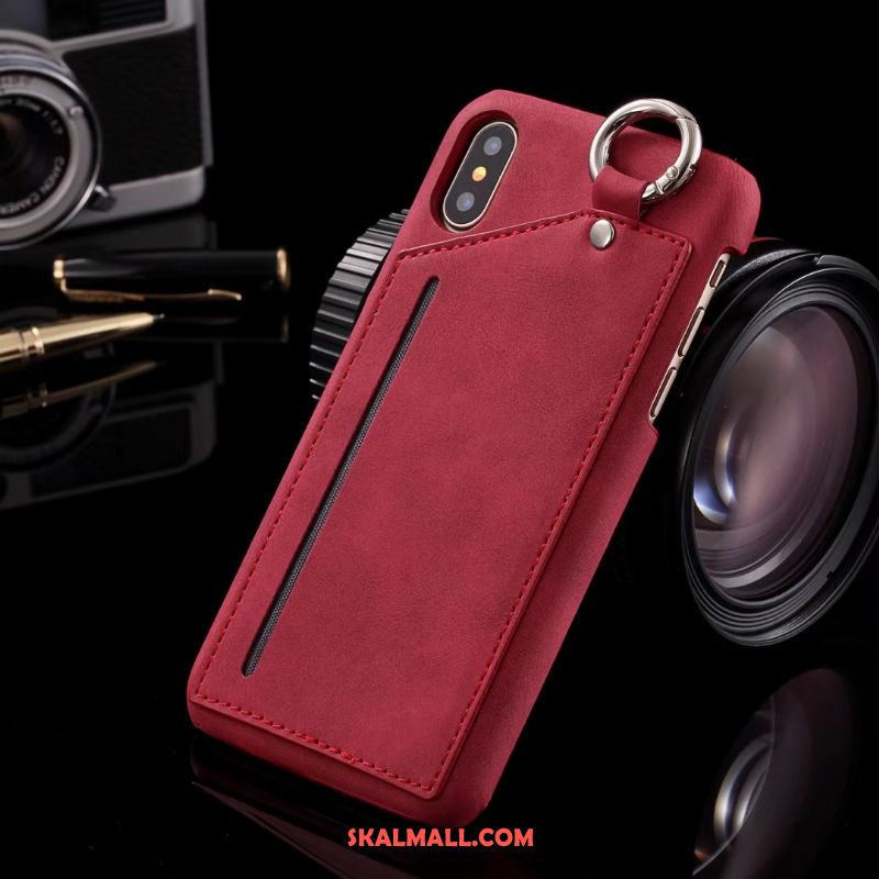 iPhone X Skal Röd Fallskydd Mobil Telefon Läderfodral Spänne Fodral Billigt