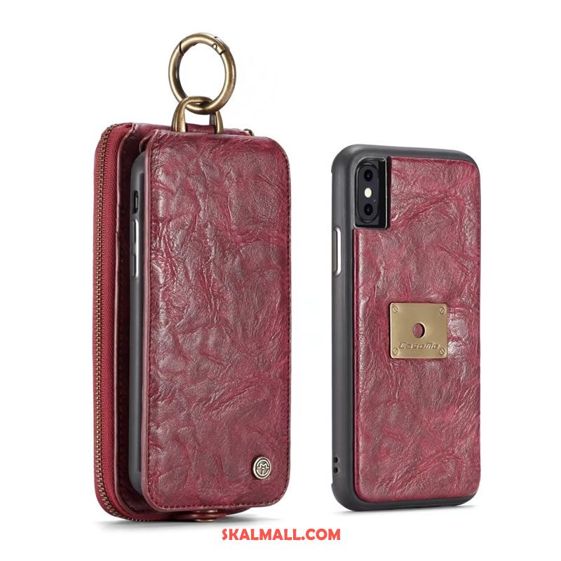 iPhone X Skal Väska Blixtlås Mobil Telefon Röd Läderfodral Billig