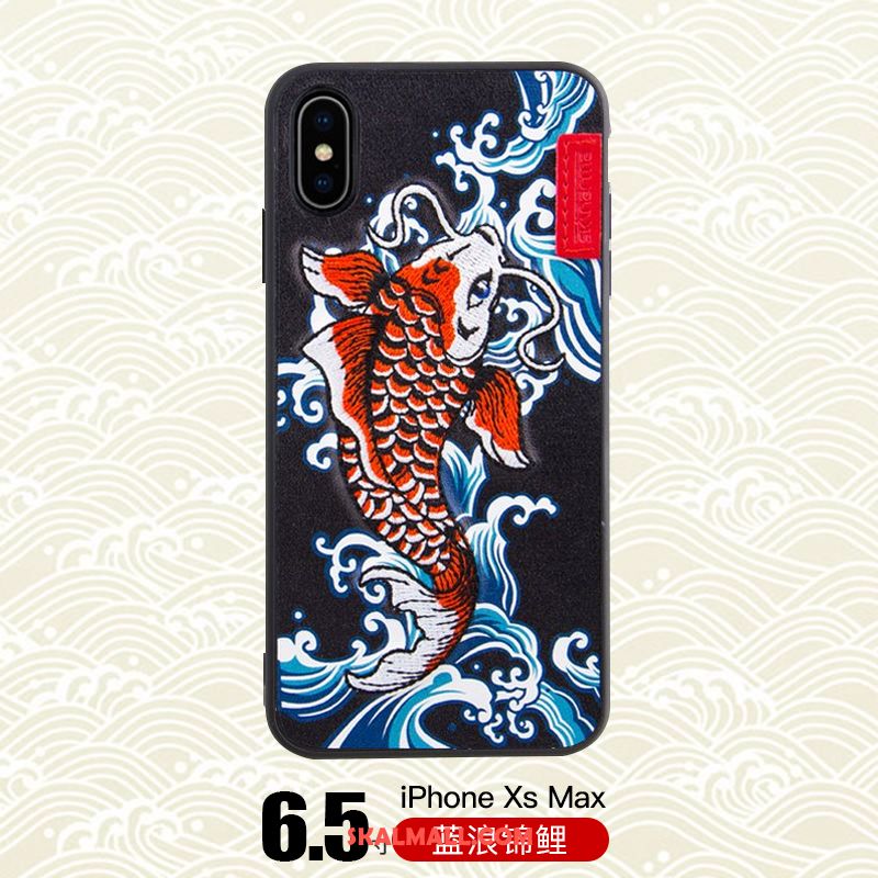 iPhone Xs Max Skal Trend Varumärke Mobil Telefon Broderi Kinesisk Drake Tiger Billigt