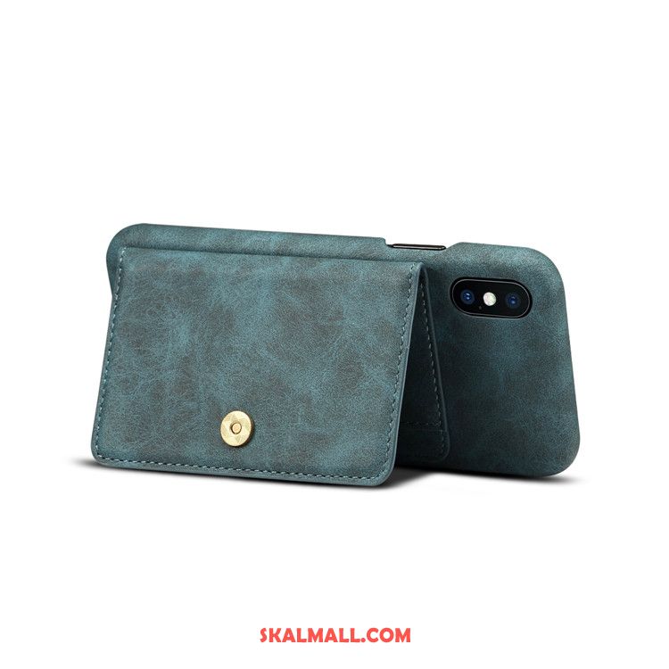 iPhone Xs Skal Mobil Telefon Plånbok Grön Äkta Läder Läderfodral Billig