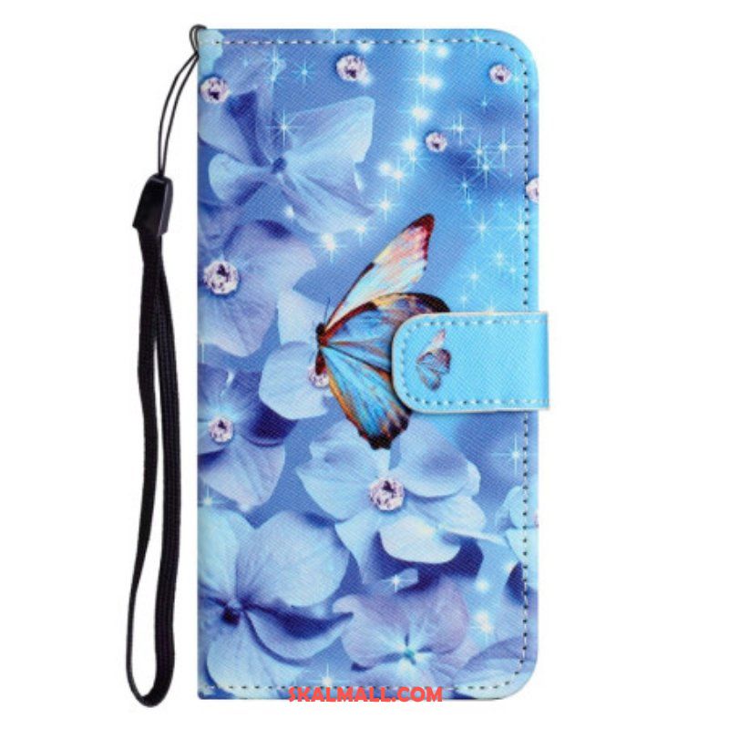 Fodral OnePlus 10T 5G Med Kedjar Strappy Diamond Butterflies