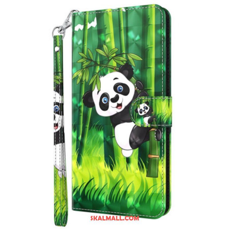 Fodral Oppo A54 5G / A74 5G Med Kedjar Panda Och Bambu Med Snodd