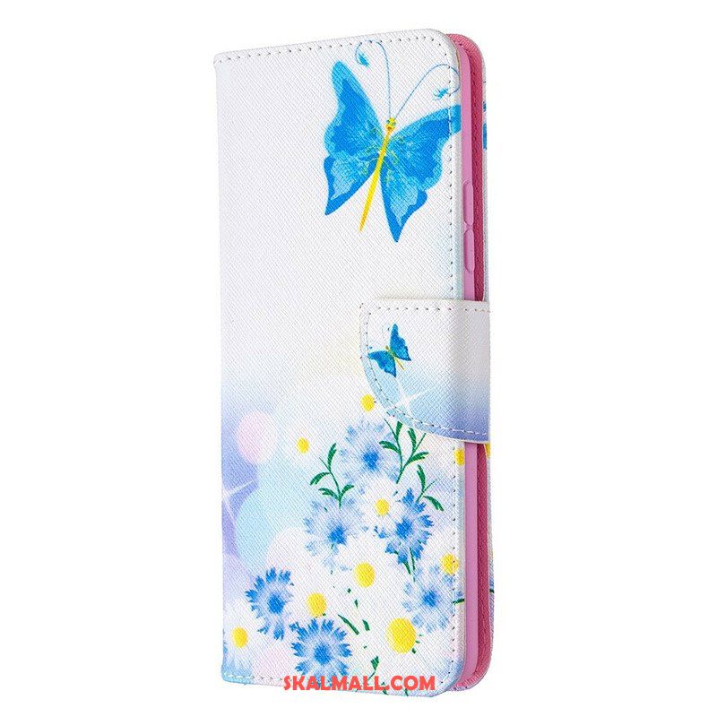 Fodral Samsung Galaxy A42 5G Målade Fjärilar Och Blommor