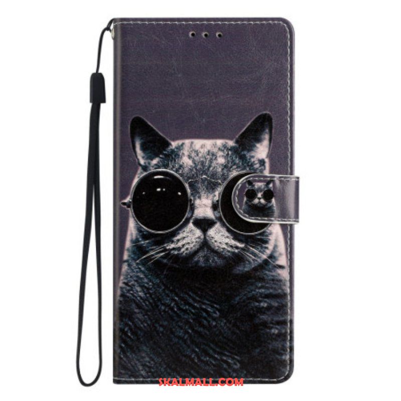 Fodral Samsung Galaxy A53 5G Glasögon Katt Med Snodd