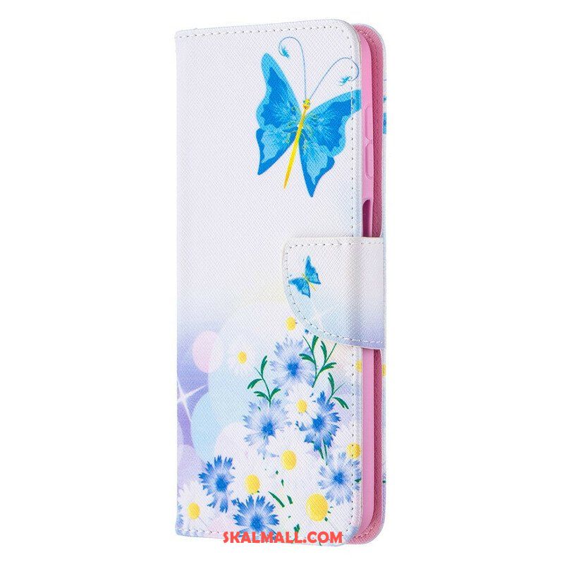 Fodral Samsung Galaxy M12 / A12 Målade Fjärilar Och Blommor