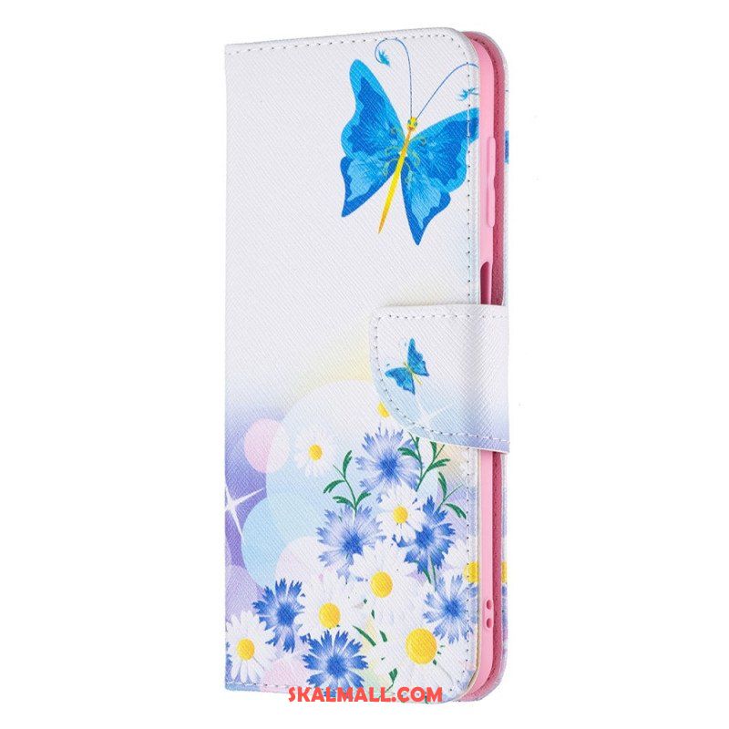 Fodral Samsung Galaxy M32 Målade Fjärilar Och Blommor