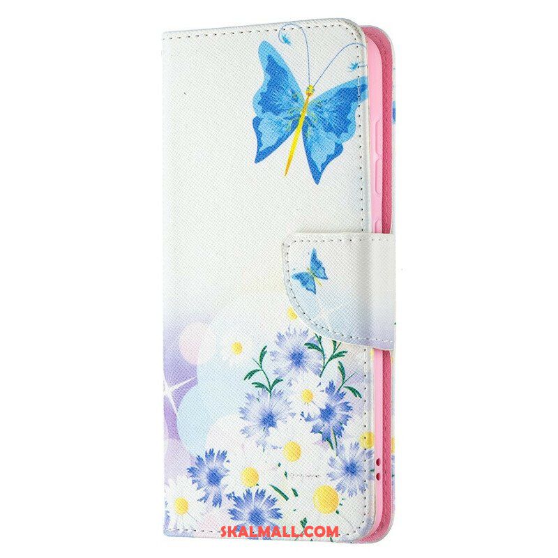 Fodral Samsung Galaxy S21 FE Målade Fjärilar Och Blommor