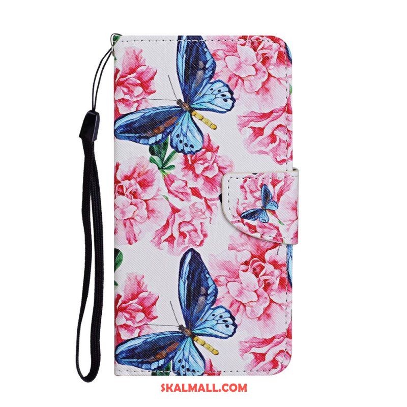 Fodral Samsung Galaxy S22 Ultra 5G Butterflies Floral Lanyard