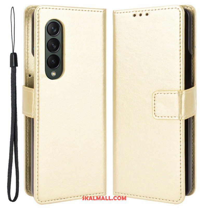 Fodral Samsung Galaxy Z Fold 4 Med Kedjar Klassiskt Strappy Smooth Faux Leather