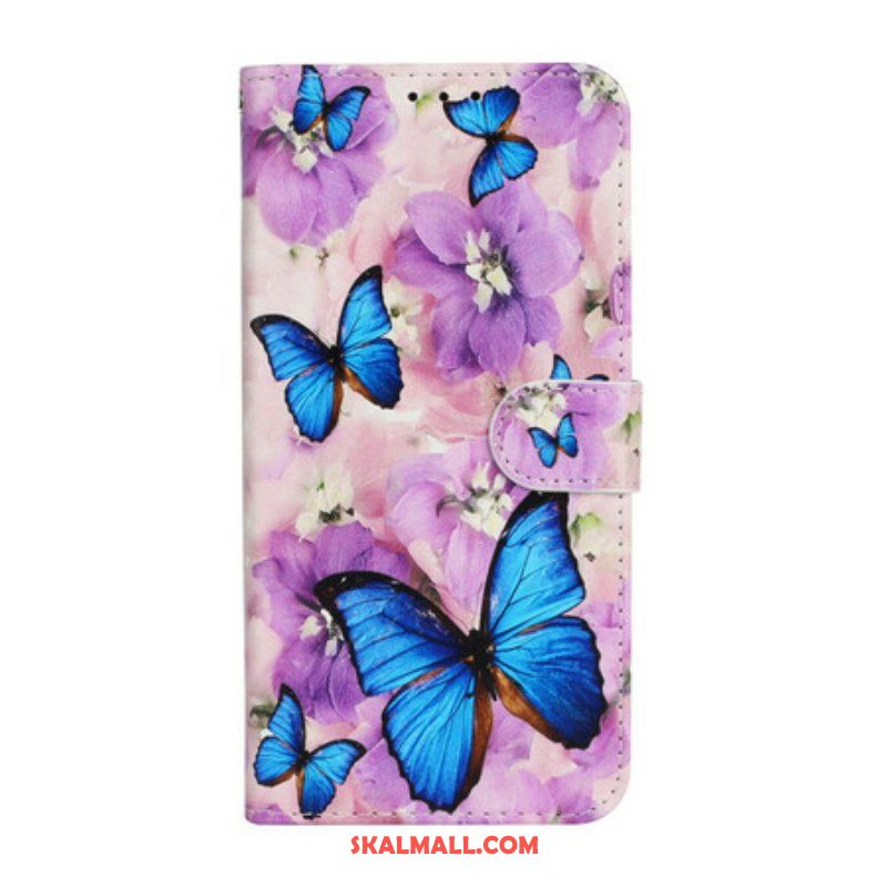 Fodral iPhone 13 Mini Blå Fjärilar I Blommor