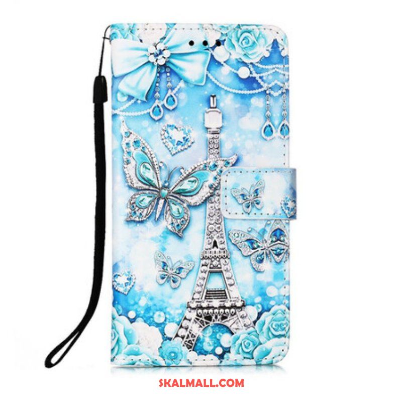 Fodral iPhone 13 Mini Med Kedjar Eiffeltornet Fjärilsrem