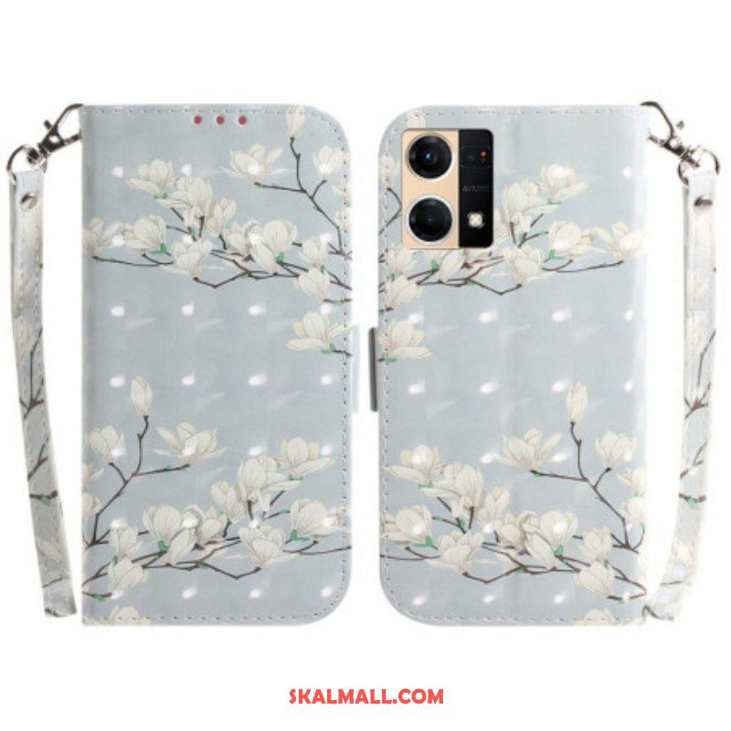 Folio-fodral Oppo Reno 7 Gren Av Vita Blommor