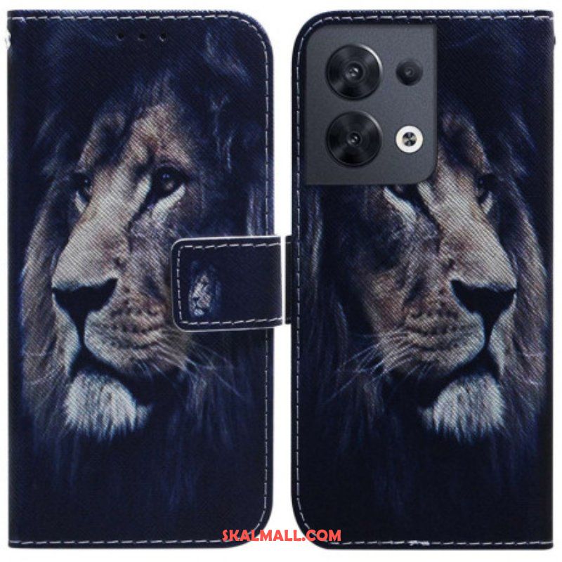 Folio-fodral Oppo Reno 8 Med Kedjar Lanyard Lion