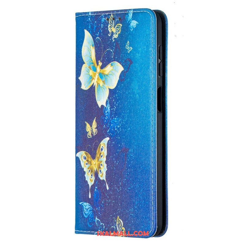 Folio-fodral Samsung Galaxy M12 / A12 Läderfodral Färgglada Fjärilar