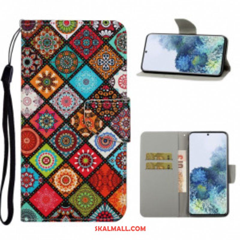 Folio-fodral Samsung Galaxy S21 Ultra 5G Patchwork-mandalas Med Linne