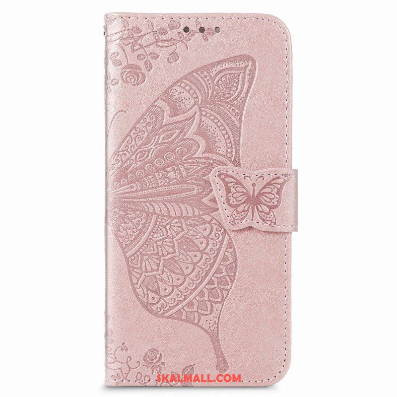 Folio-fodral Samsung Galaxy S22 Plus 5G Butterfly Design Med Lanyard