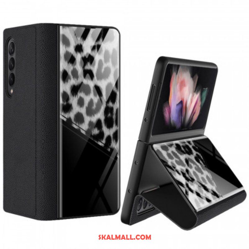 Folio-fodral Samsung Galaxy Z Fold 3 5G Läderfodral Leopard Härdat Glas