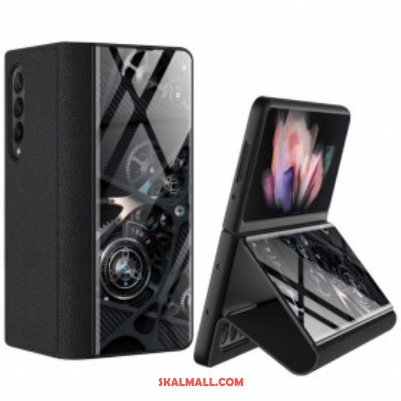 Folio-fodral Samsung Galaxy Z Fold 3 5G Läderfodral Mekanism Av Härdat Glas Gkk