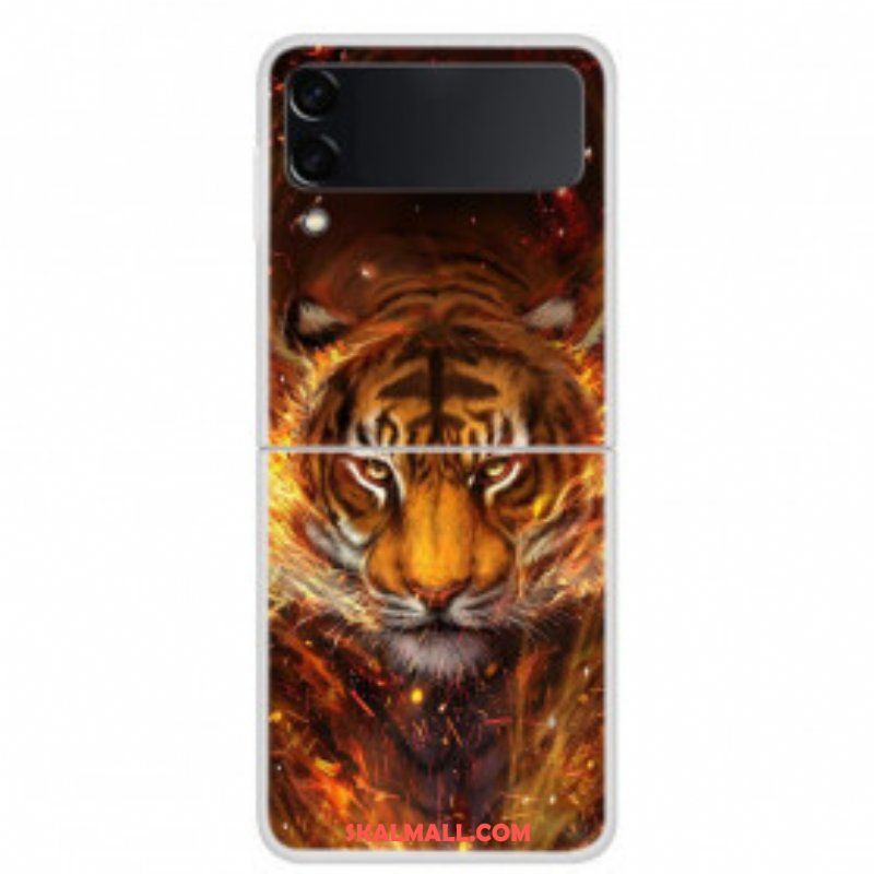 Folio-fodral Skal Samsung Galaxy Z Flip 3 5G Läderfodral Eld Tiger