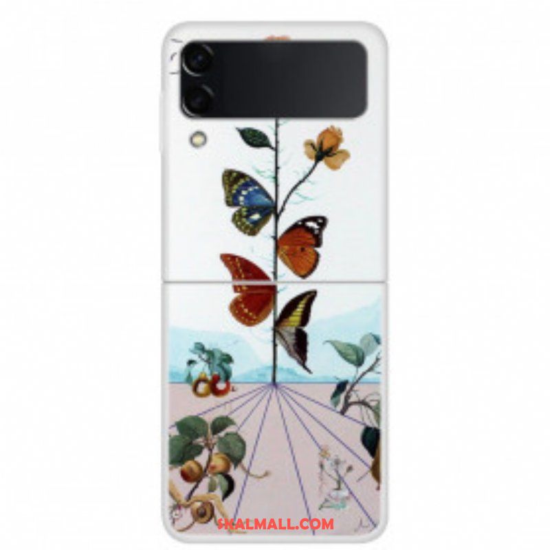 Folio-fodral Skal Samsung Galaxy Z Flip 3 5G Läderfodral Natur Fjärilar