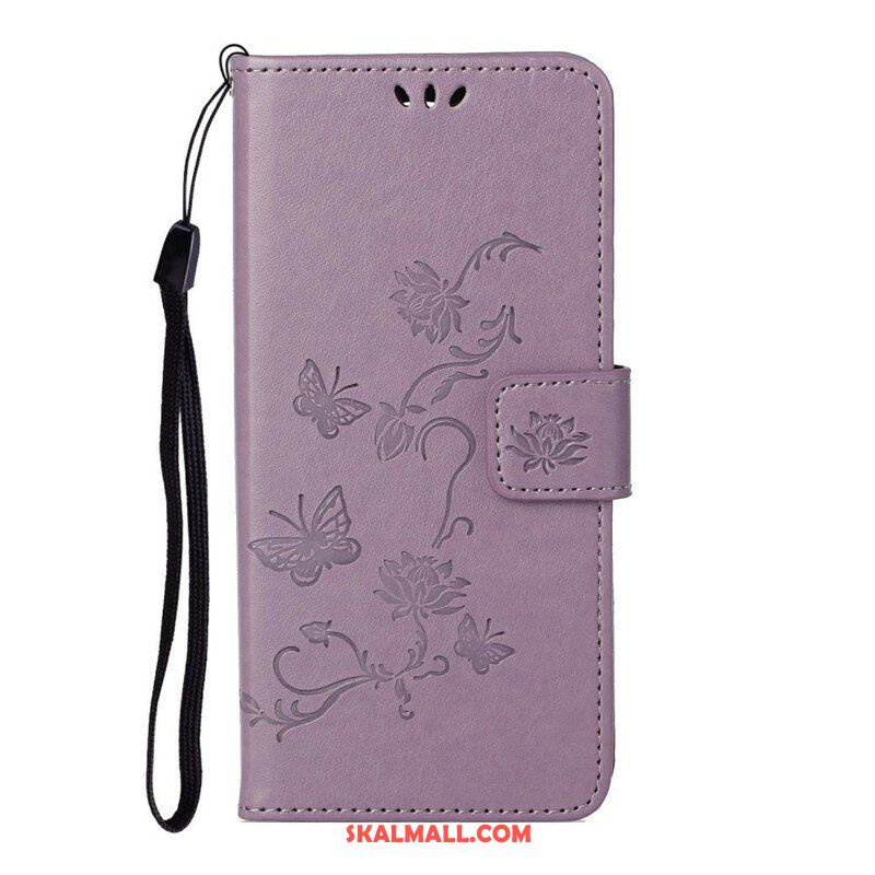 Folio-fodral iPhone 13 Pro Med Kedjar Fjärilar Och Blommor Rem