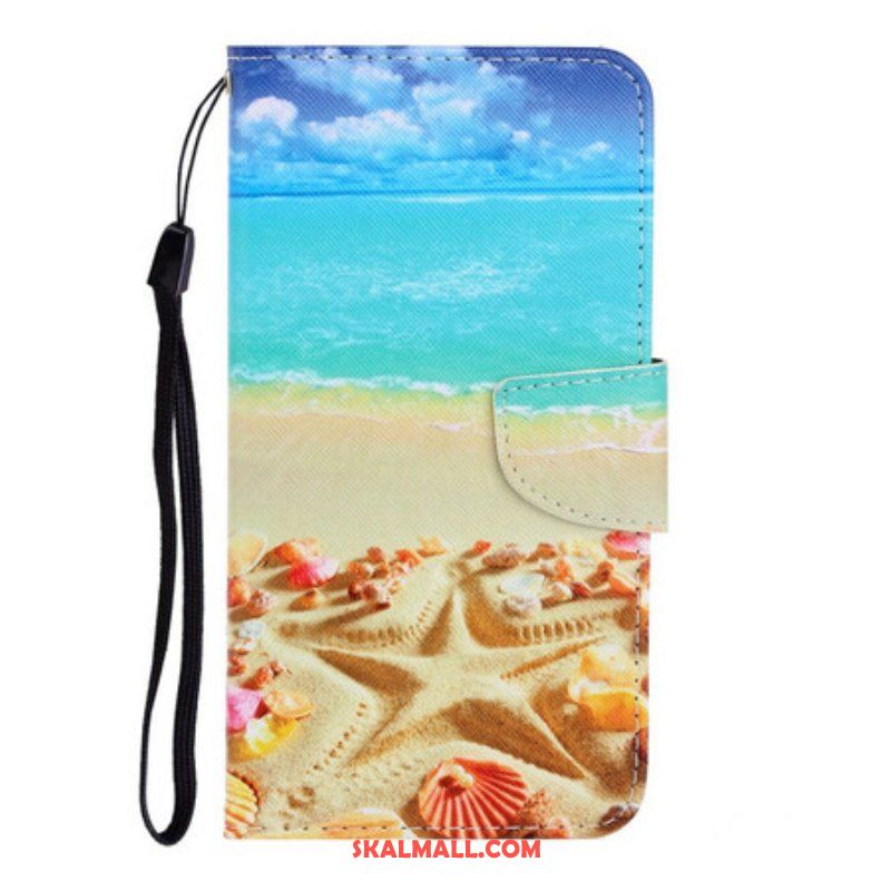 Folio-fodral iPhone 13 Pro Med Kedjar Lanyard Beach