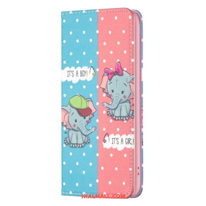 Folio-fodral iPhone 14 Pro Max Läderfodral Baby Elefanter