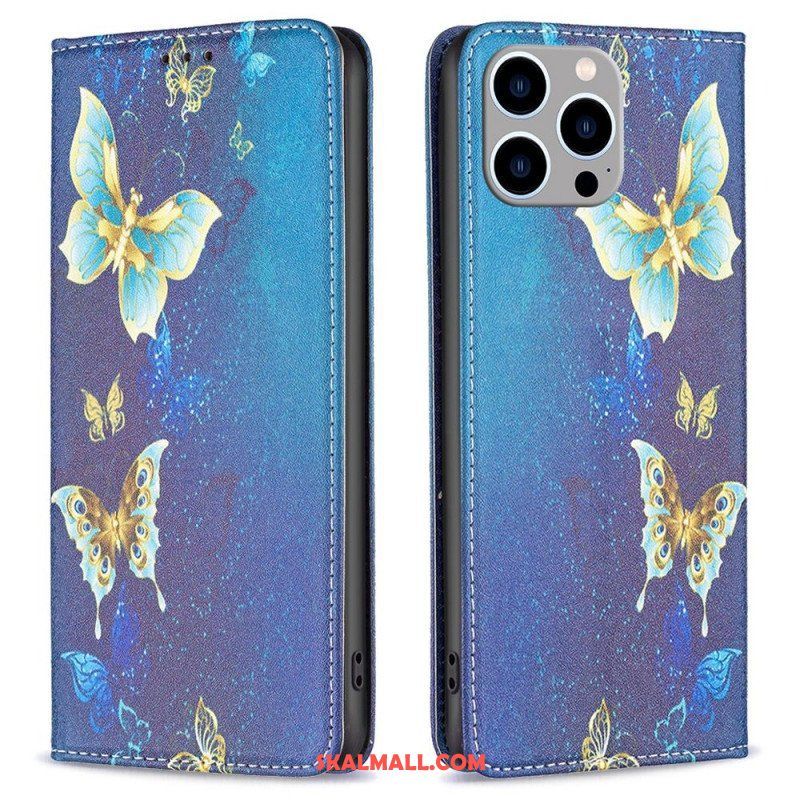 Folio-fodral iPhone 14 Pro Max Läderfodral Fjärilar