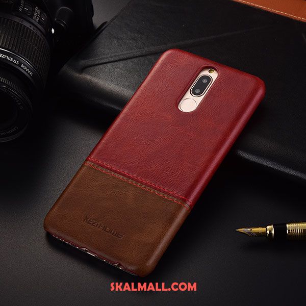 Huawei Mate 10 Lite Skal Mobil Telefon Röd Äkta Läder Skydd Slim Billig