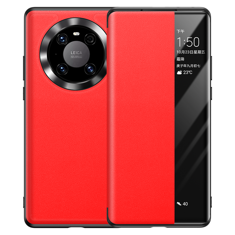 Huawei Mate 40 Pro Skal Röd Läder Skydd Mobil Telefon Äkta Läder Butik