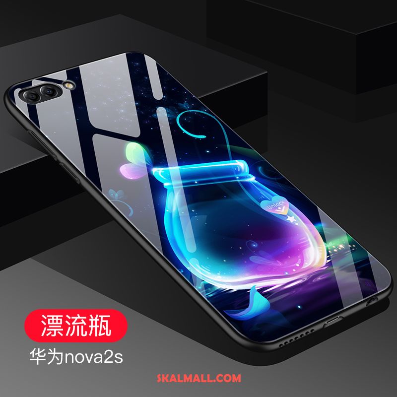 Huawei Nova 2s Skal Skydd Blå Nubuck Silikon Glas Fodral Billiga