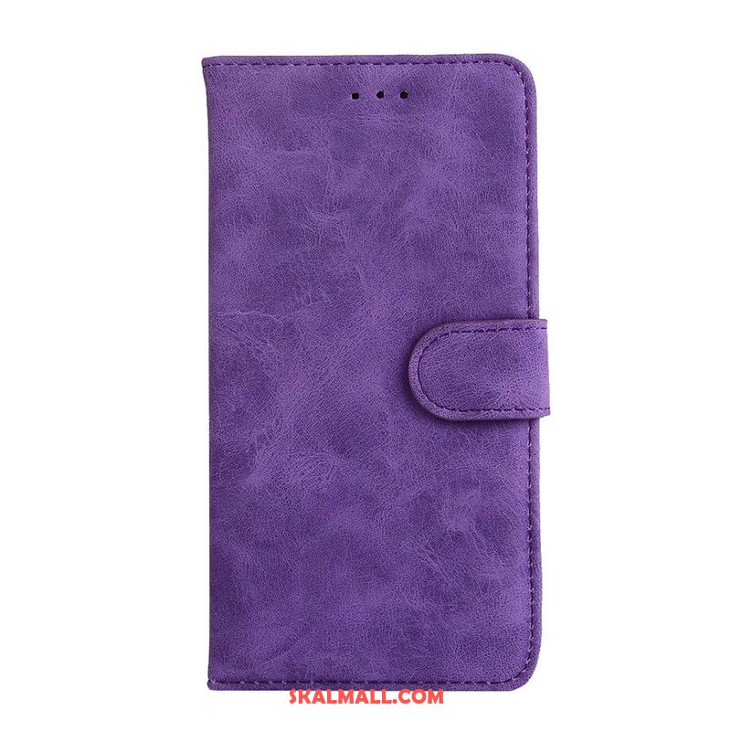 Huawei Y7 2018 Skal Clamshell Plånbok Nubuck Läderfodral Purpur Rea