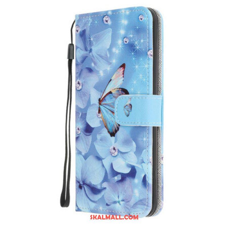 Läderfodral Samsung Galaxy A52 4G / A52 5G / A52s 5G Med Kedjar Strappy Diamond Butterflies