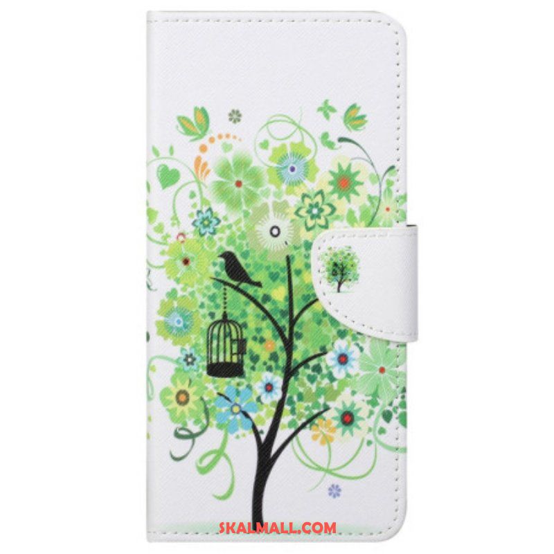 Läderfodral Samsung Galaxy S23 5G Träd Med Gröna Löv