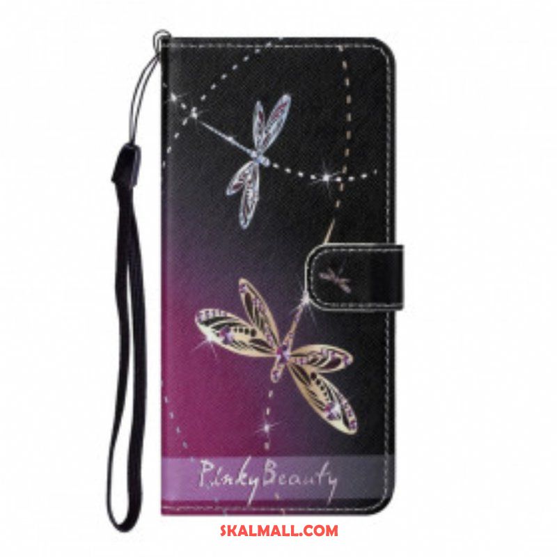 Läderfodral Xiaomi Redmi Note 10 Pro Med Kedjar Strappy Dragonflies
