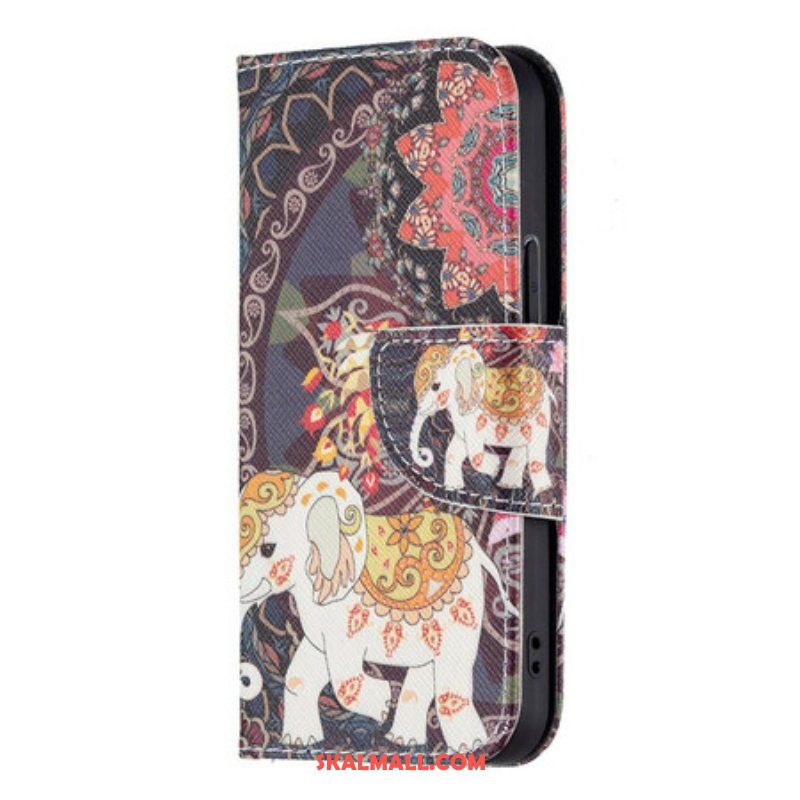 Läderfodral iPhone 13 Mini Indisk Elefant