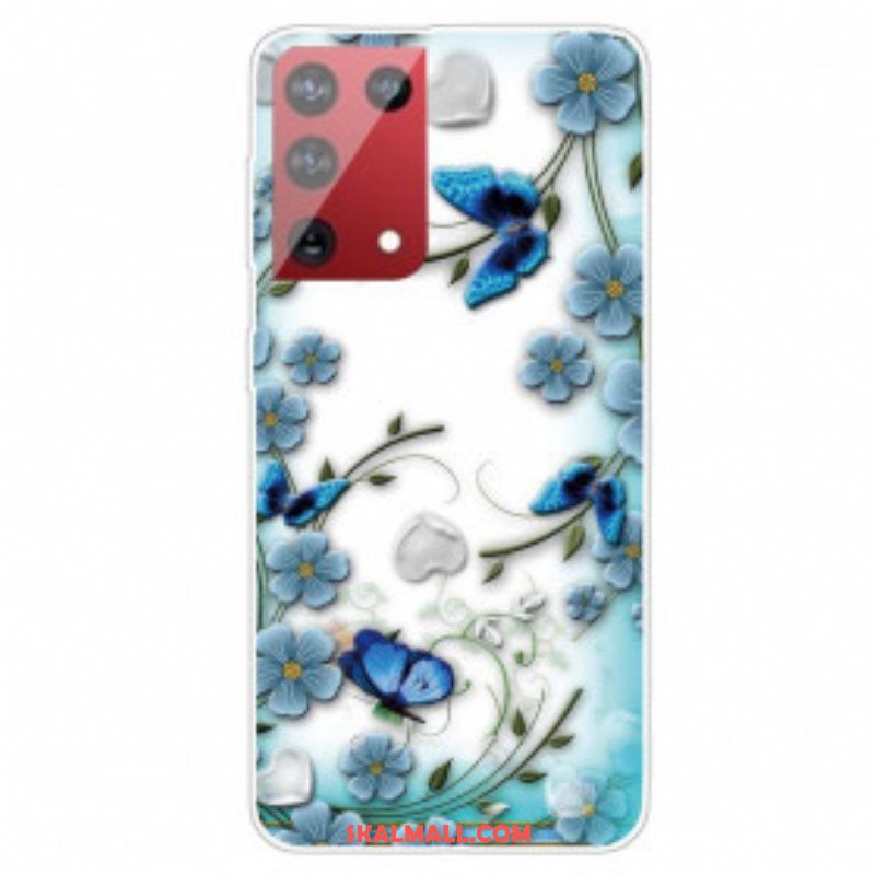 Mobilskal Samsung Galaxy S21 Ultra 5G Retro Fjärilar Och Blommor